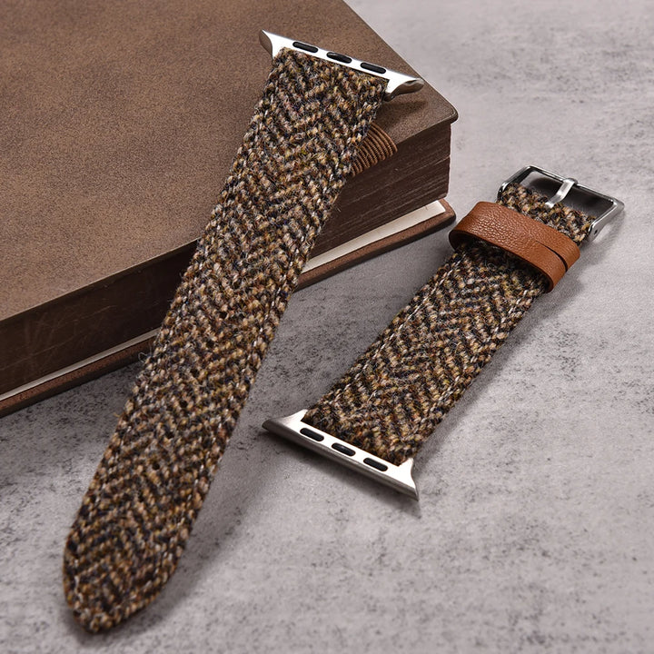Vintage Wool & Leather Apple Watch Band – 40–49mm for Series 10–6, SE & Ultra 2