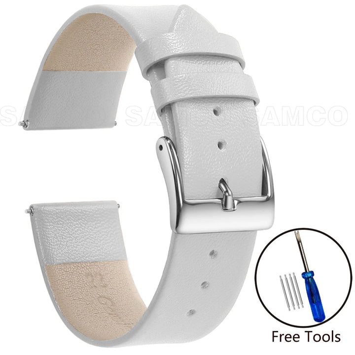Genuine Leather Minimalist Thin Elegant Apple Watch Band 12–22mm (Soft Wrist Bracelet)