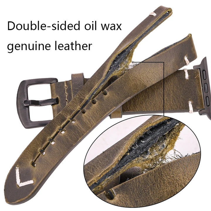 Handmade Vintage Leather Strap for Apple Watch 38-49mm Series 4-9, SE, Ultra