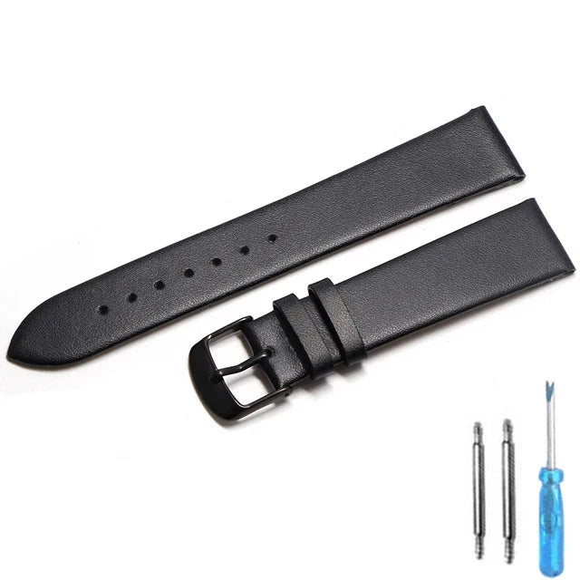 Leather Watch Strap – 18/20/22mm Thin Smooth Band for Smartwatches