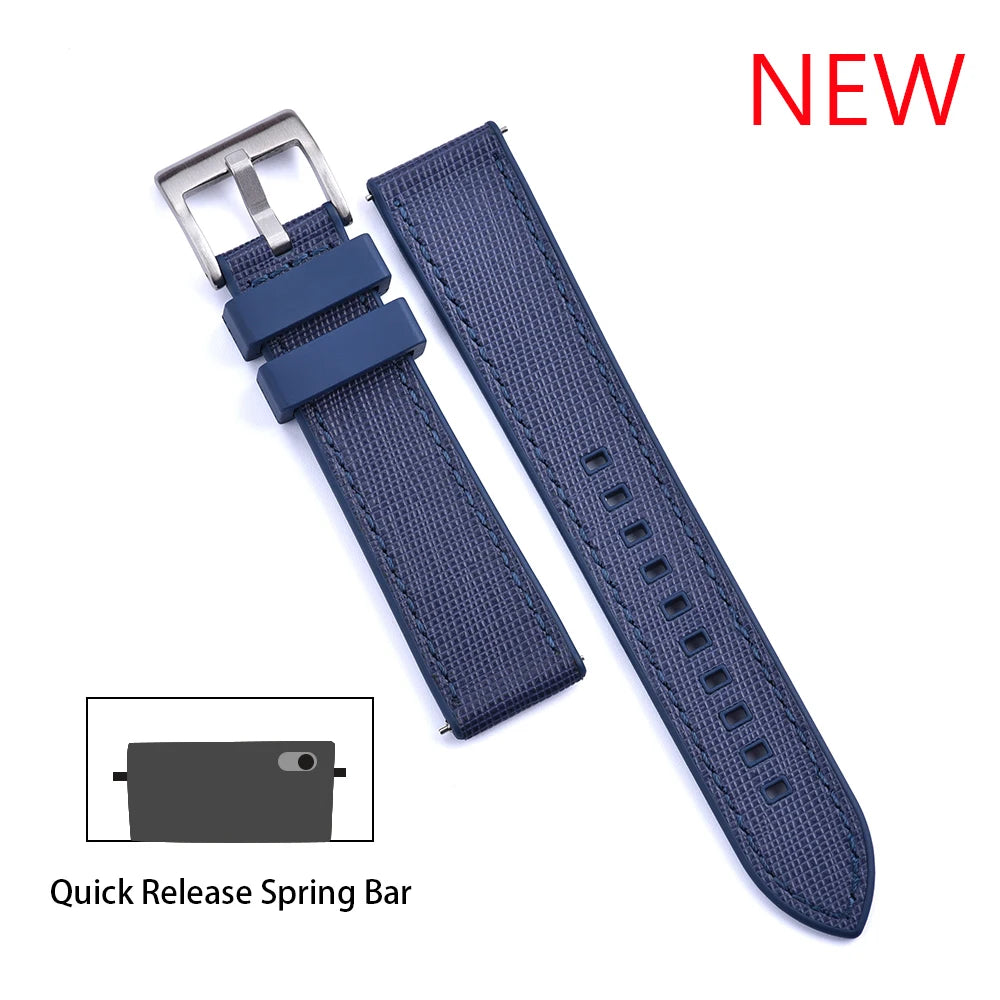 JUELONG New Design FKM Watch Strap 20mm 22mm Quick Release Hybrid Fluoro Rubber Saffiano Leather Watchbands