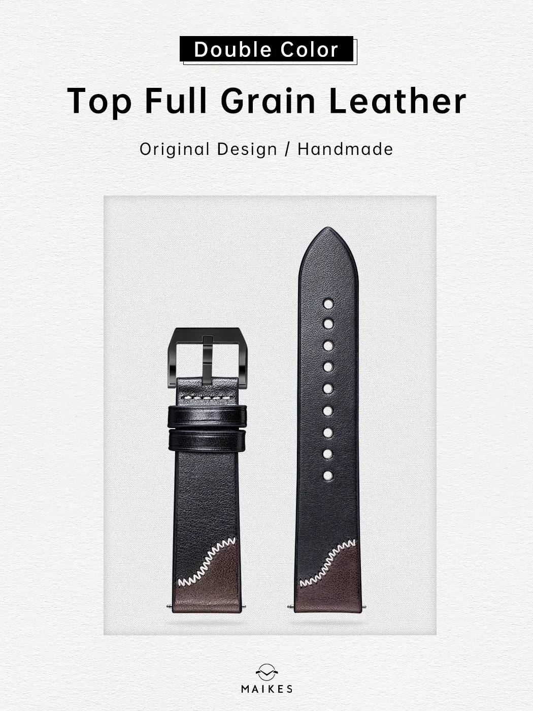 Maikes Handmade New Design Double Color Watch Band, Quick Release, Top Full Grain Leather Strap With Rose Gold Buckle