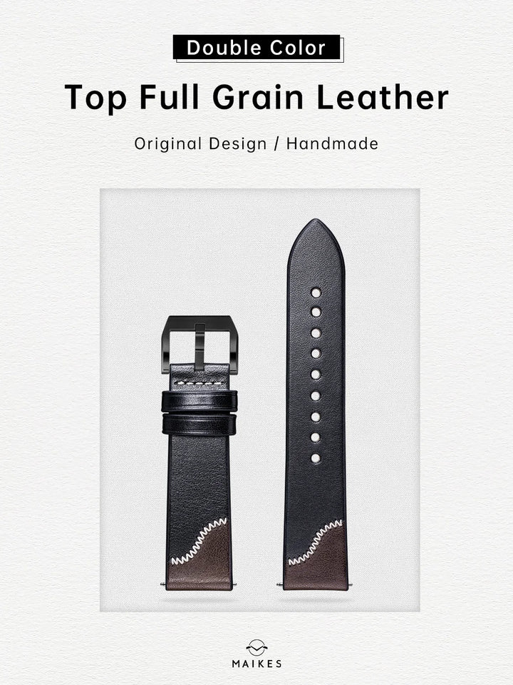 Maikes Handmade New Design Double Color Watch Band, Quick Release, Top Full Grain Leather Strap With Rose Gold Buckle