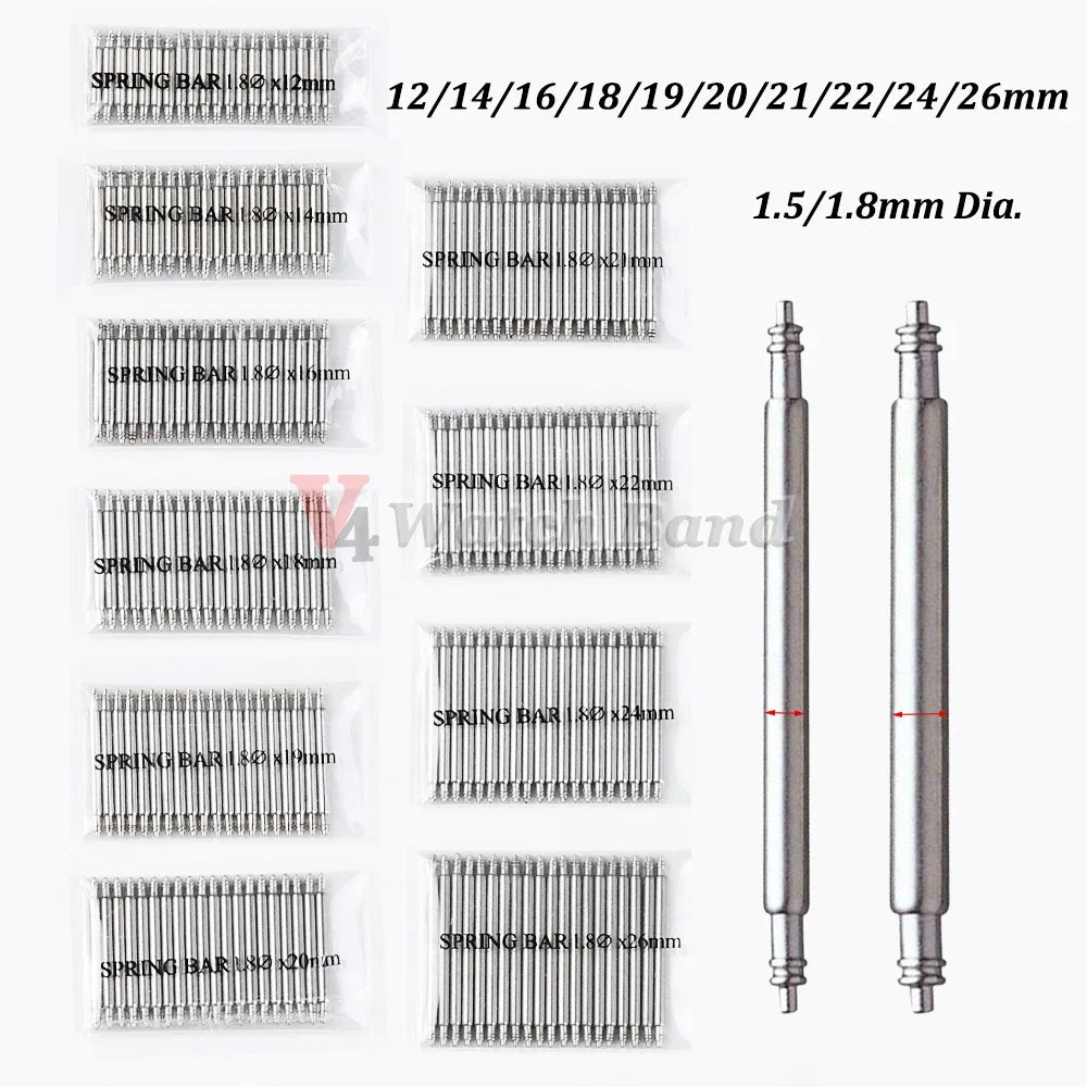 20pcs Stainless Steel Watch Spring Bars – 12-26mm Replacement Pins