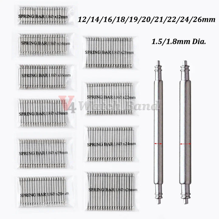 20pcs Stainless Steel Watch Spring Bars – 12-26mm Replacement Pins