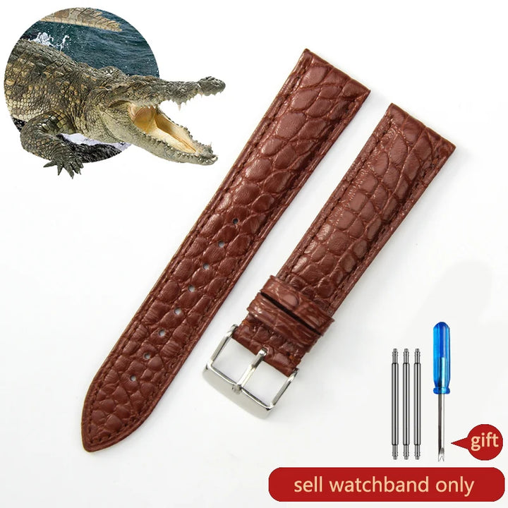 Crocodile Skin Genuine Leather Watch Band with Needle & Butterfly Buckle for