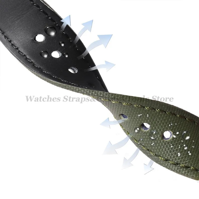 Sailcloth Nylon & Leather Watch Strap – 20/22mm, Omega & Huawei, Green