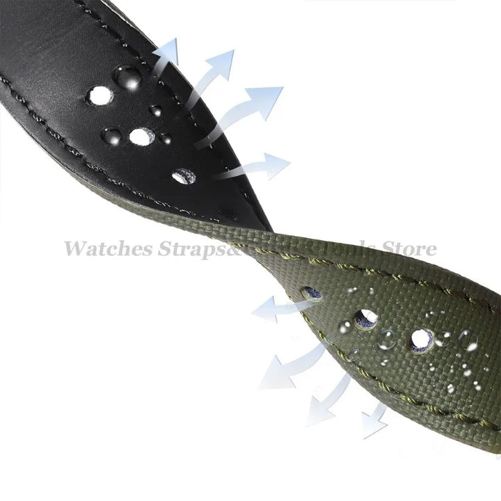 Sailcloth Nylon & Leather Watch Strap – 20/22mm, Omega & Huawei, Green