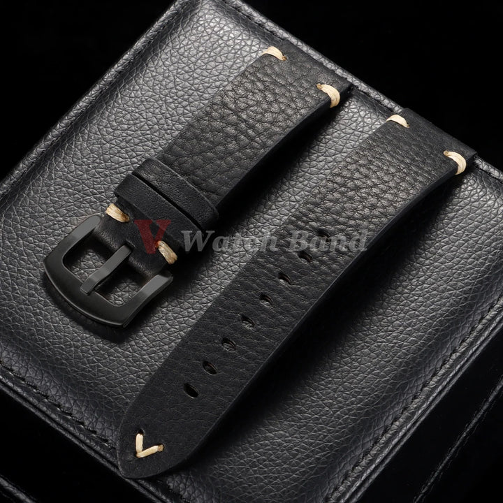Genuine Cowhide Leather Watch Strap – 18/20/22mm, Vintage, Metal Buckle