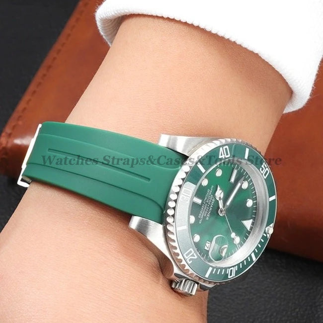 Curved Rubber Watch Strap for Rolex Oysterflex – 20–22mm, Waterproof