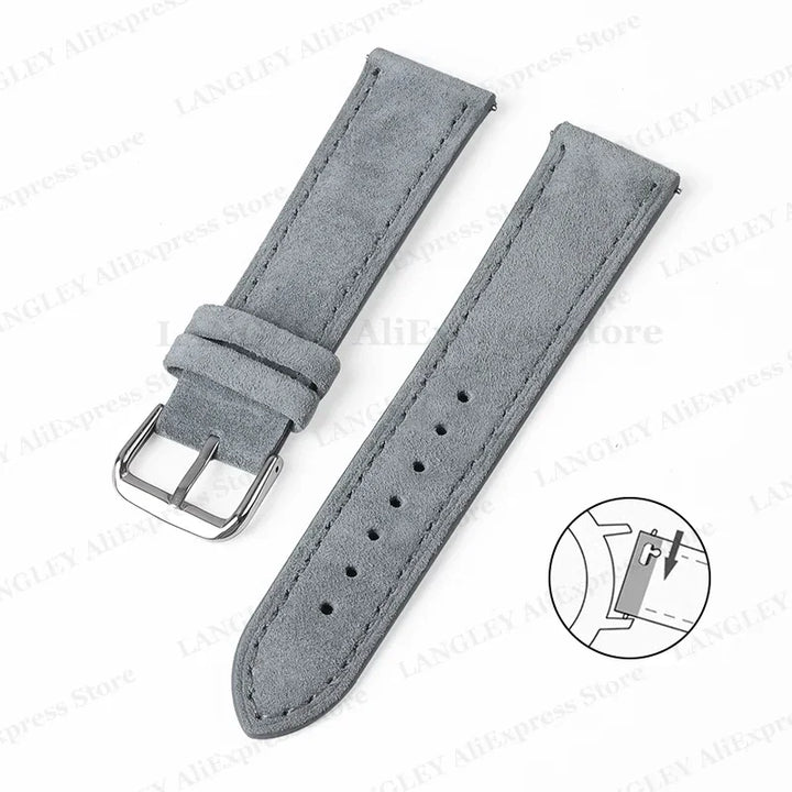 Vintage Suede Leather Watch Strap – 18/20/22mm, Quick Release