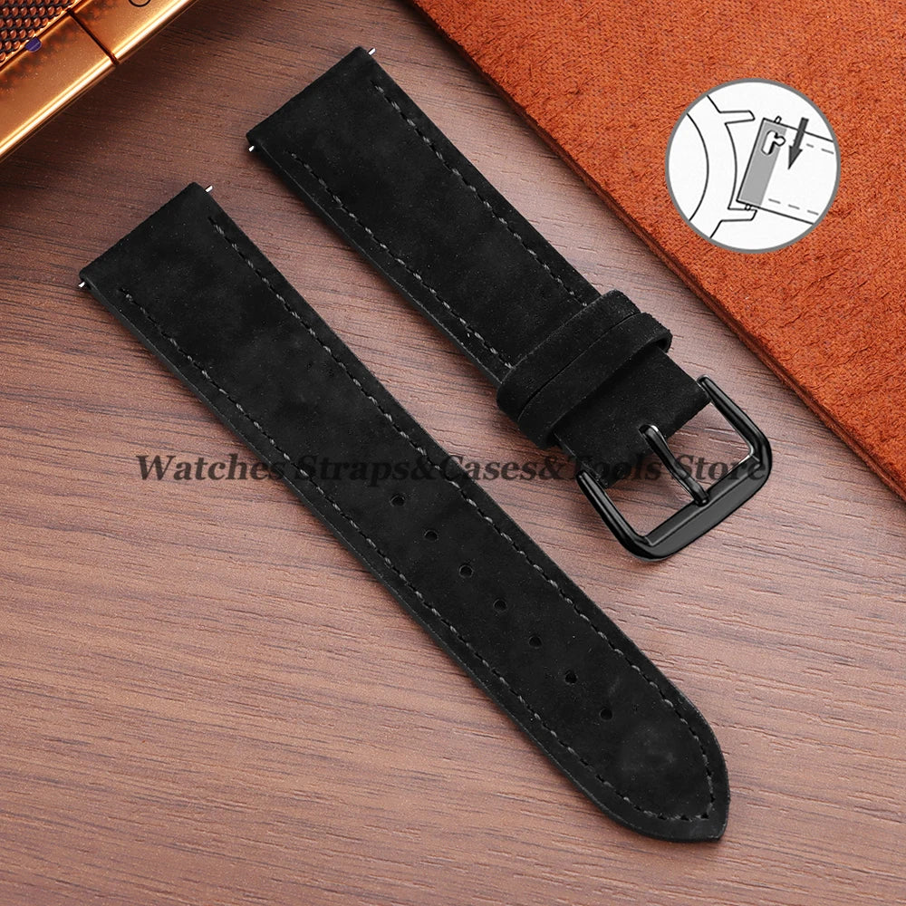 Vintage Suede Cowhide Leather Watch Strap (18–22mm, Quick Release)