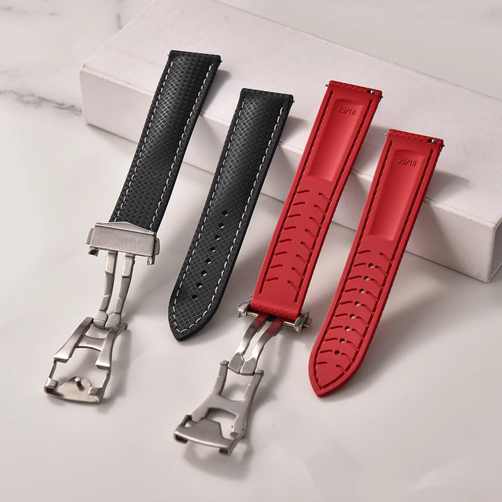 JUELONG Original Soft FKM Rubber Watch Strap 20mm 22mm Tropical Texture Perfect Fit Flat End Universal Quick Release Watch Strap