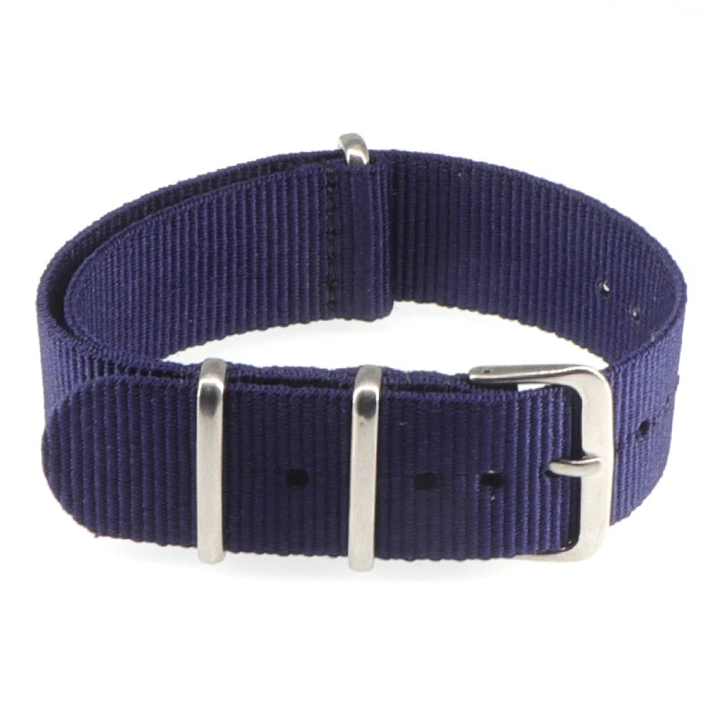 Striped Nylon Watch Strap with Silver Buckle (16-22mm)