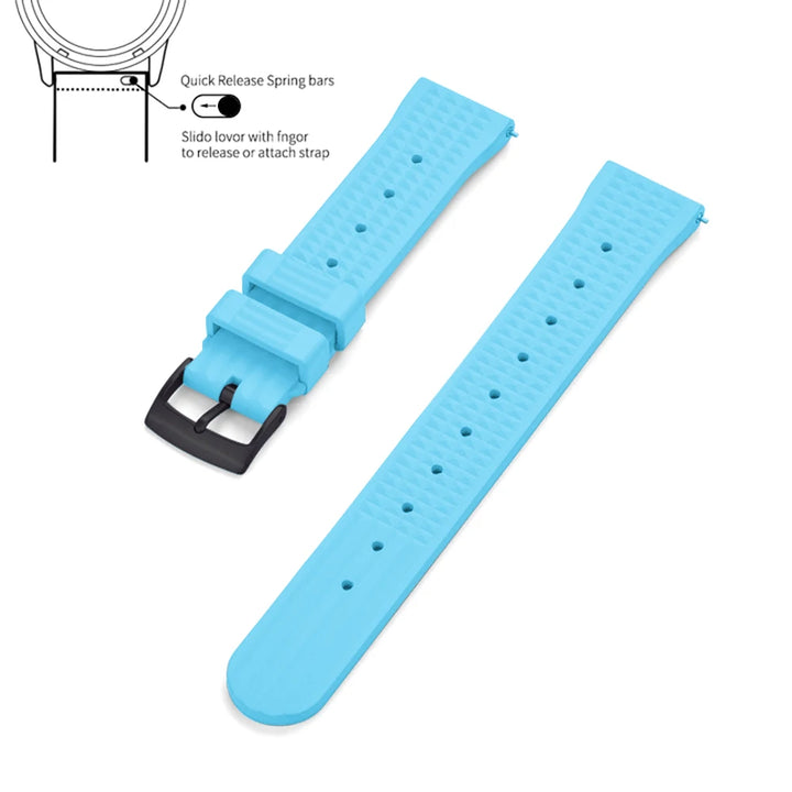 Premium Grade Waffle FKM Watch Band 20mm 22mm Quick Release Fluoro Rubber Waffle Watch Strap For Traditional Diving Watch