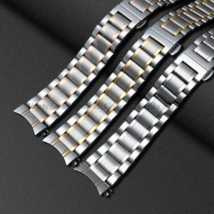 Curved-End Stainless Steel Watch Strap – 12–24mm, Butterfly Clasp