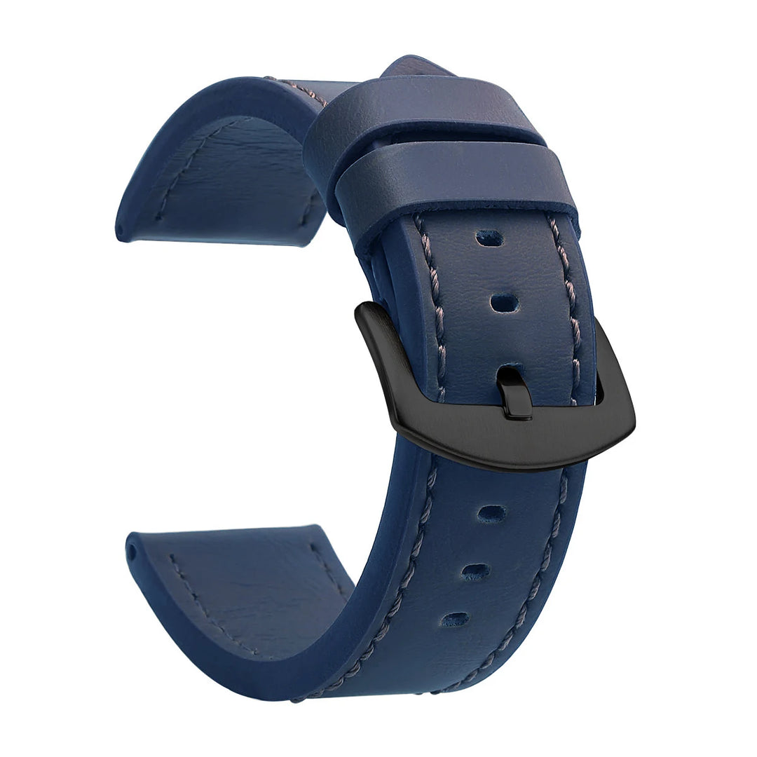 Fashion Vintage Leather Watch Strap – 18–24mm, Stainless Steel Buckle