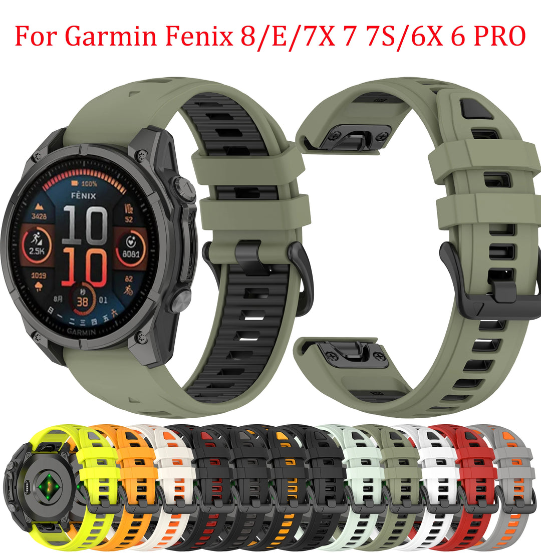 Title: Quick Release Silicone Watch Strap 20/22/26mm for Garmin Fenix 6–8 Series