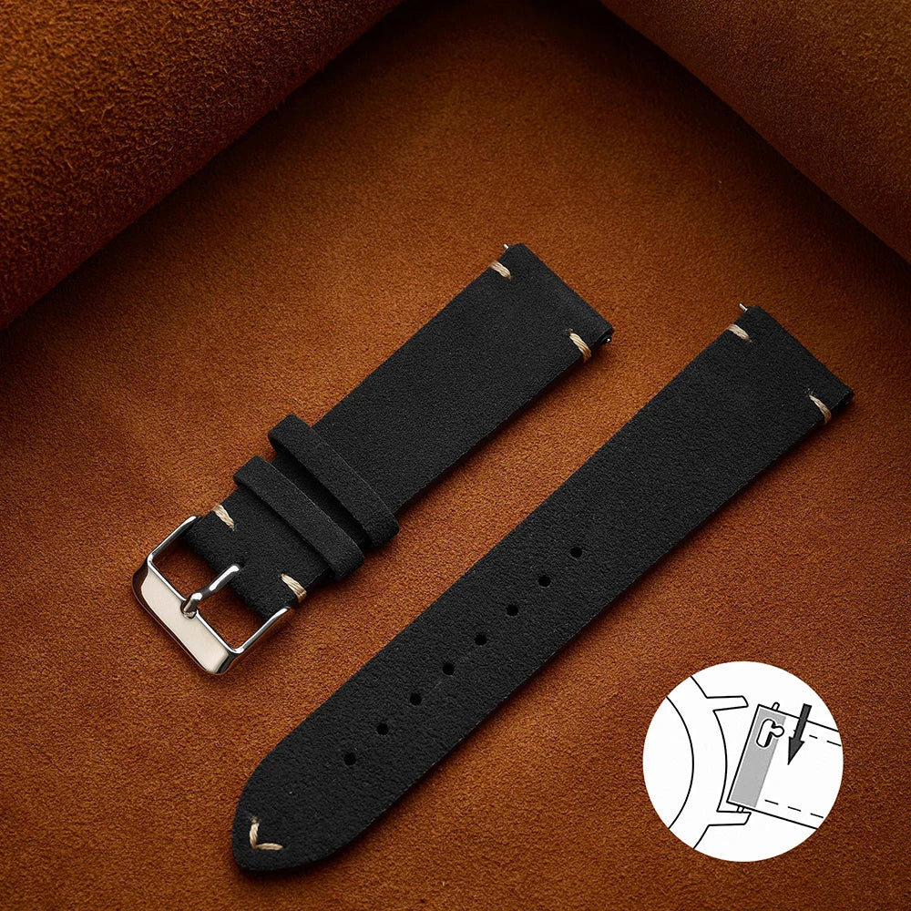 Quick Release Soft Suede Leather Watch Strap (14–22mm)