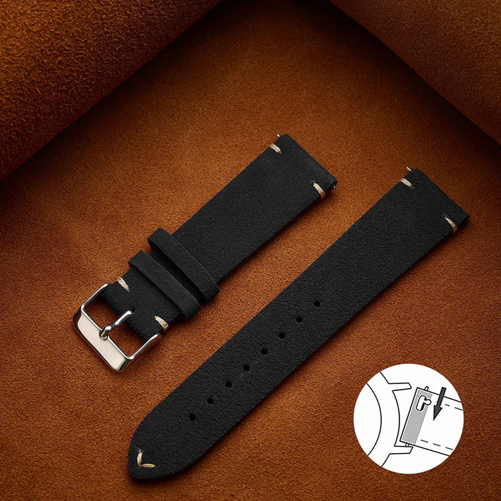 Quick Release Soft Suede Leather Watch Strap (14–22mm)