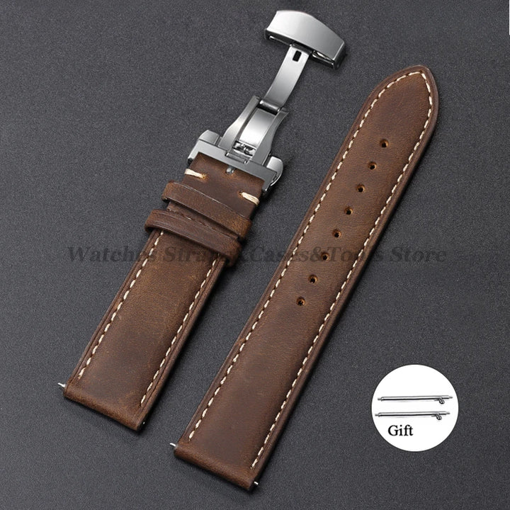 Cowhide Leather Watch Band 14–24mm (Quick Release, Butterfly Buckle) for