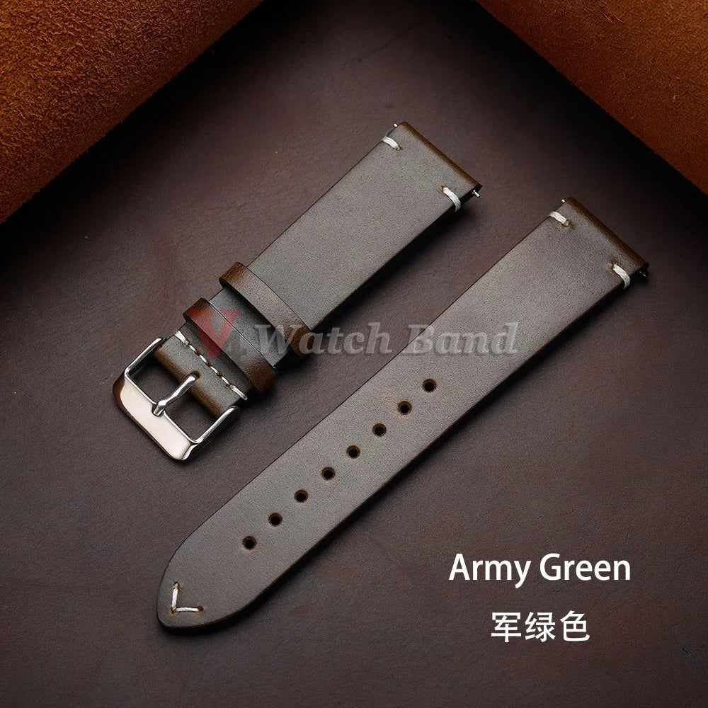 Seiko Vintage Oil Wax Leather Watch Strap – 18–24mm, Butterfly Buckle