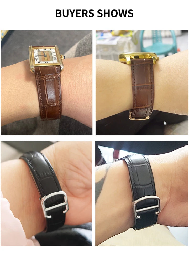 Genuine Leather Cartier Tank Solo Watch Strap 17–25mm (Brown & Black,