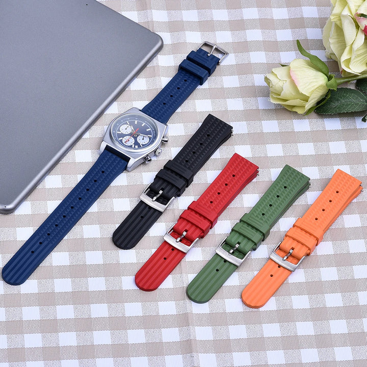 Premium Grade Waffle FKM Watch Band 20mm 22mm Quick Release Fluoro Rubber Waffle Watch Strap For Traditional Diving Watch
