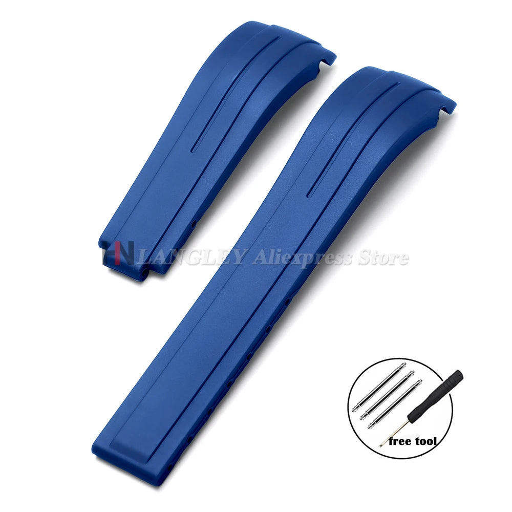 Curved Rubber Watch Strap for Rolex Oysterflex – 20–22mm, Waterproof
