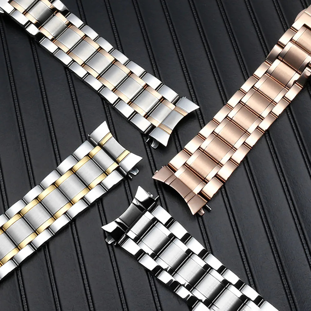 Curved End Stainless Steel Watch Strap – 12-24mm with Butterfly Clasp for Tissot