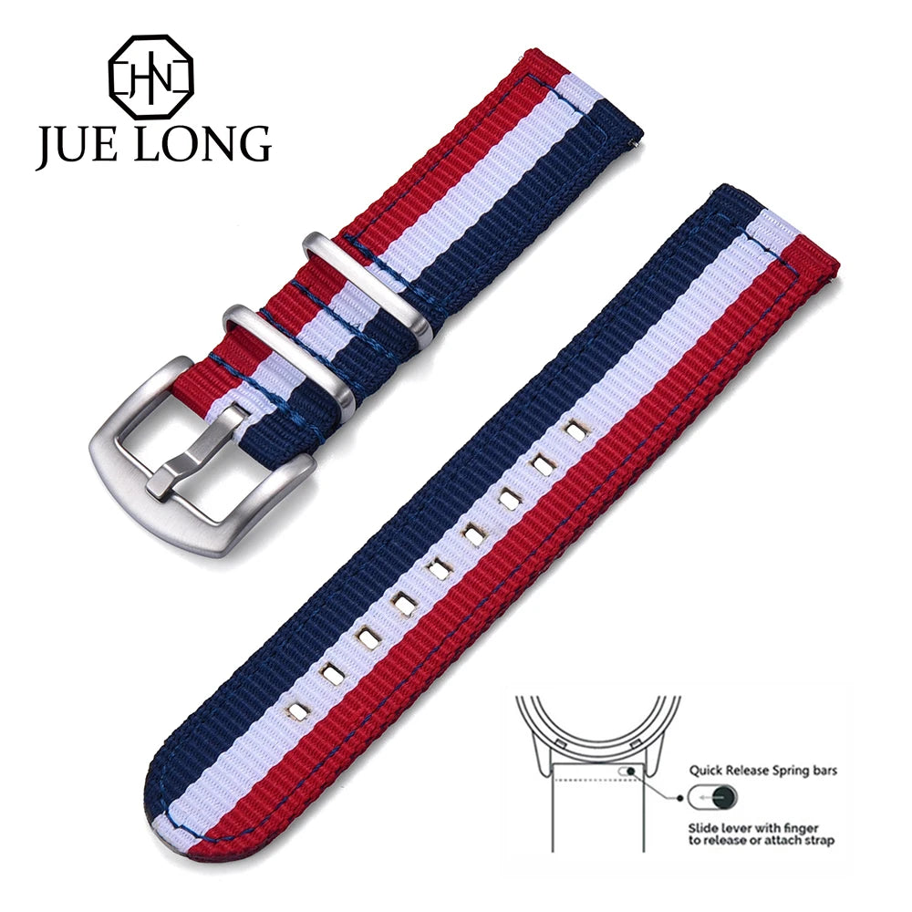 JUELONG Premium  Quick Release Sailcloth Nylon Strap 18mm 20mm 22mm Military Nylon Watchband For Watch Accessories Replacement