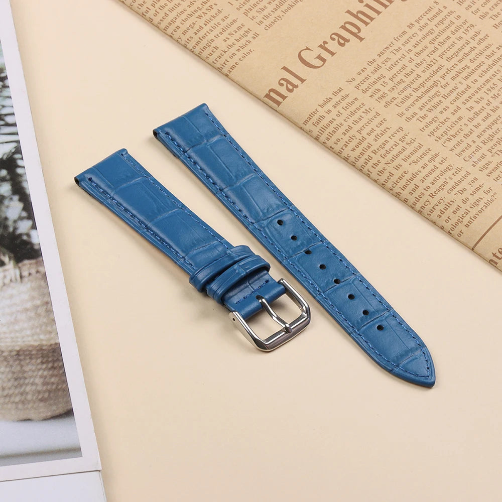 10mm–24mm Genuine Calfskin Leather Watch Strap (Slub Pattern, Universal)