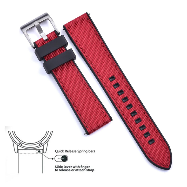 Premium Hybrid FKM Nylon Watch Band Quick Release Rubber Watch Strap 20mm 22mm Watch Strap Watch Replacement Watchband