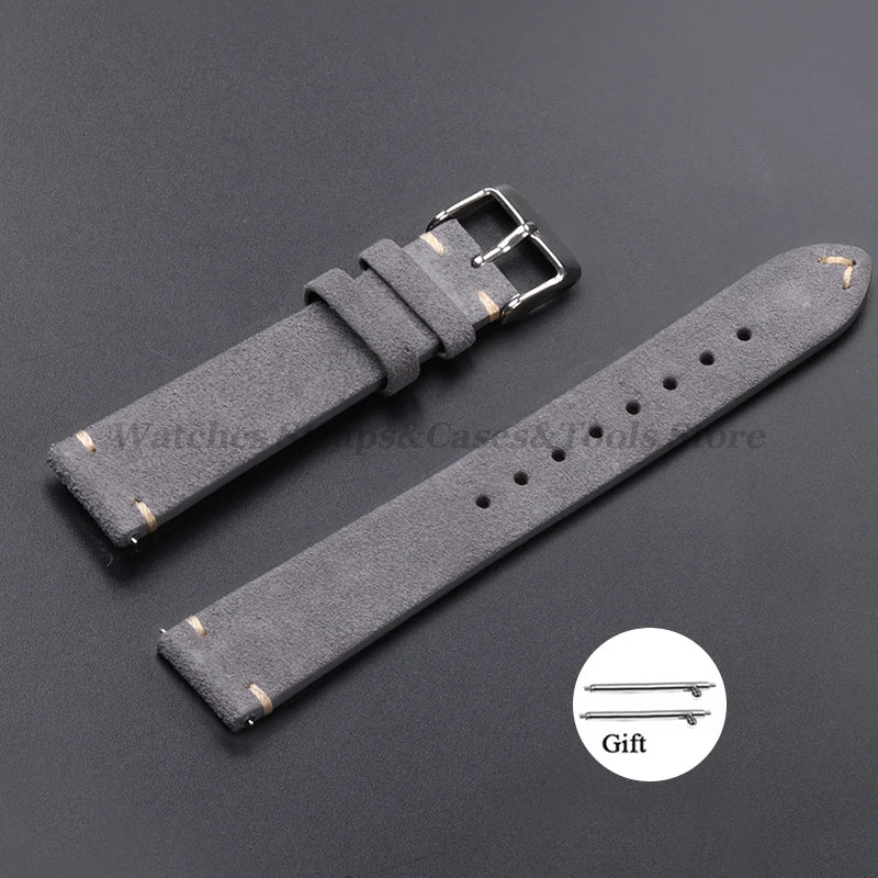 Vintage Suede Leather Watch Band 14–22mm for Omega & Seiko (Handmade,