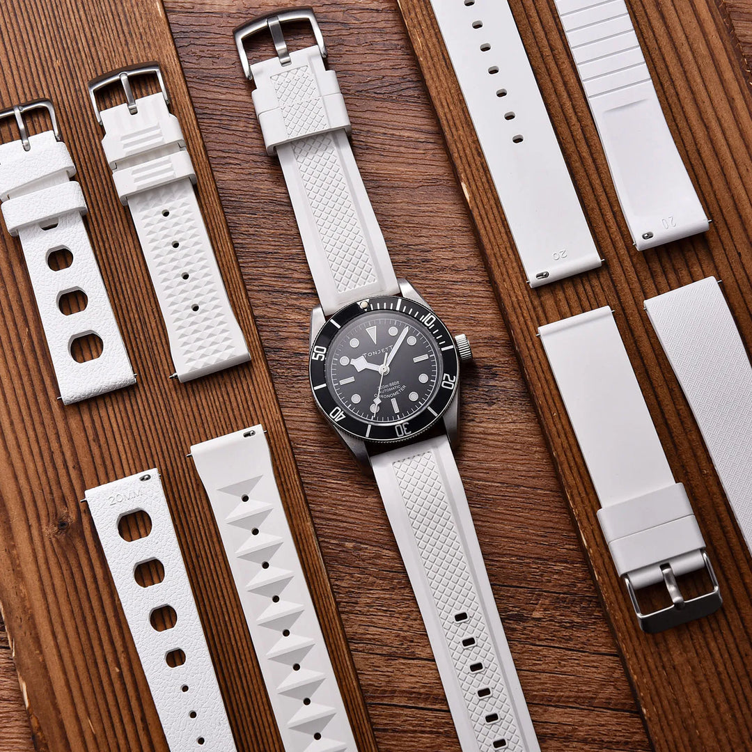 White Tropical Waffle CTS FKM Watch Strap Fast Release 20mm 22mm New Fluororubber Traditional Diving Watch Band