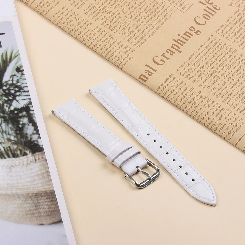 10mm–24mm Genuine Calfskin Leather Watch Strap (Slub Pattern, Universal)