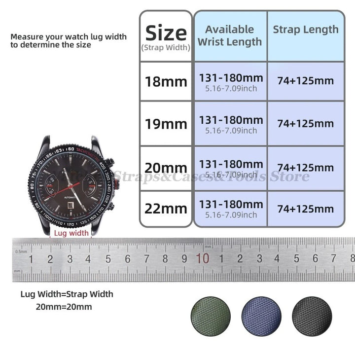 Sailcloth Nylon & Leather Watch Strap – 20/22mm, Omega & Huawei, Green
