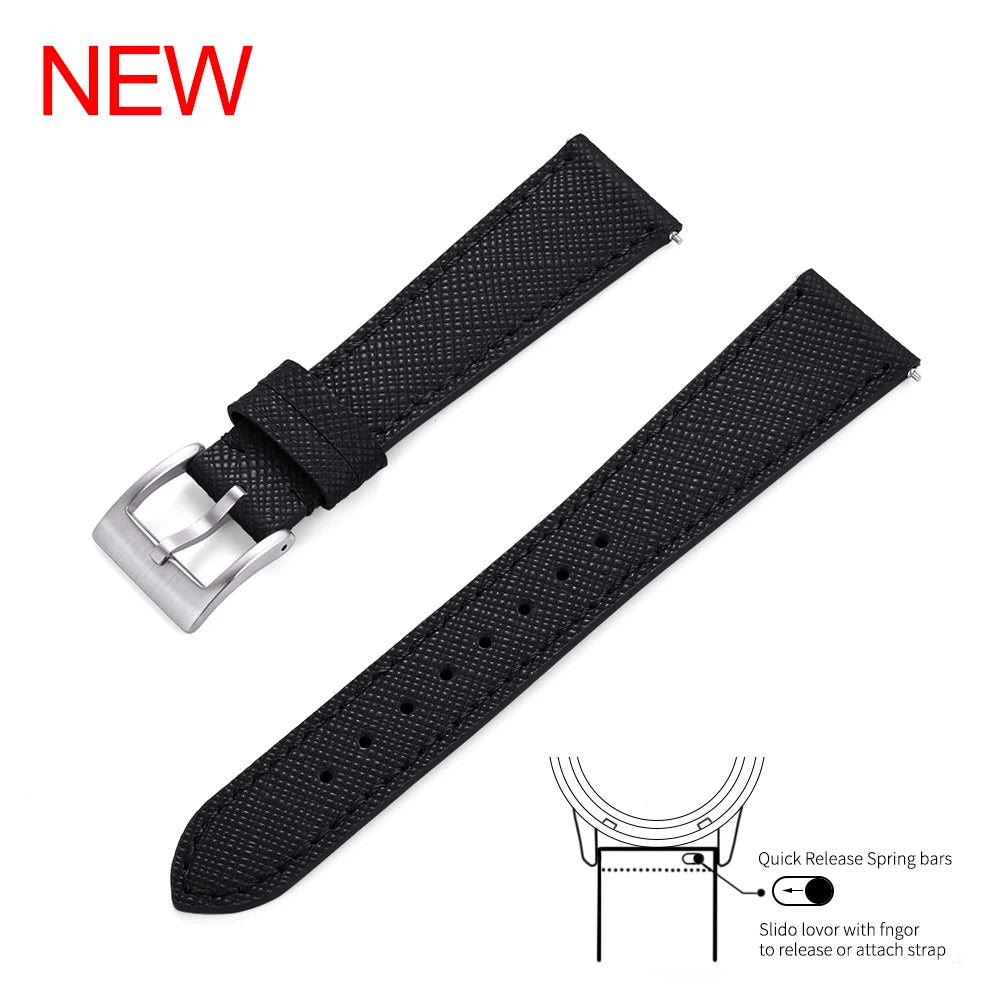 Premium Grade Quick Release Vintage Stitched Leather Watch Strap Saffiano Leather Watchbands 18mm 19mm 20mm 21mm 22mm 23mm 24mm