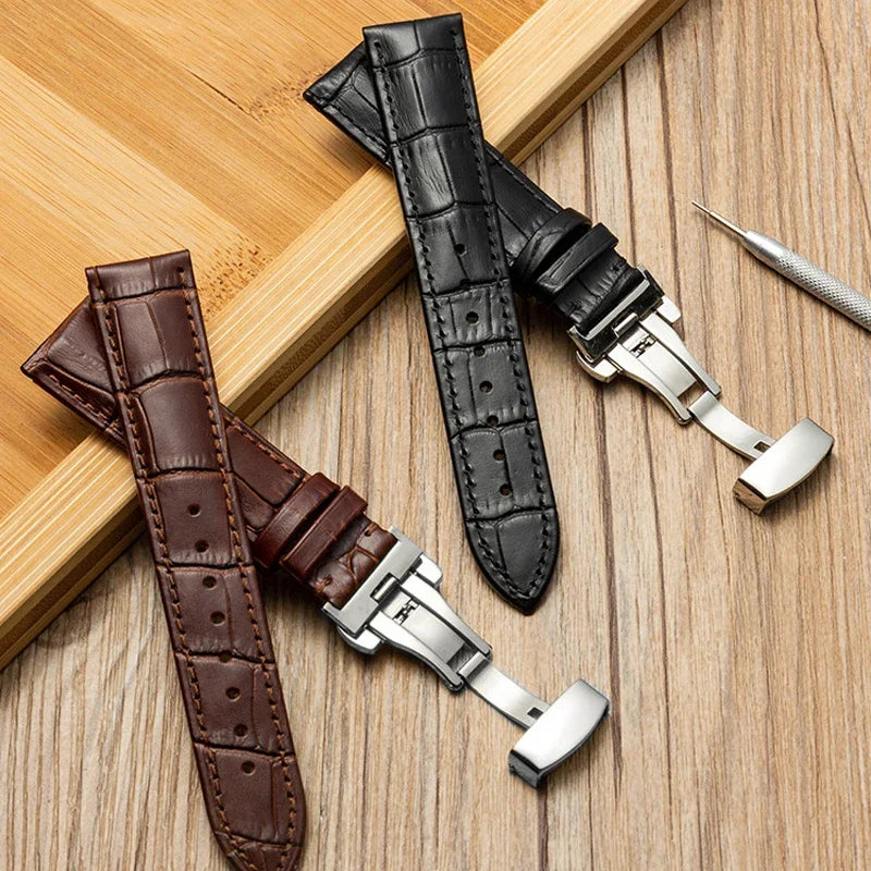 Genuine Leather Watch Strap with Butterfly Clasp (18–22mm)