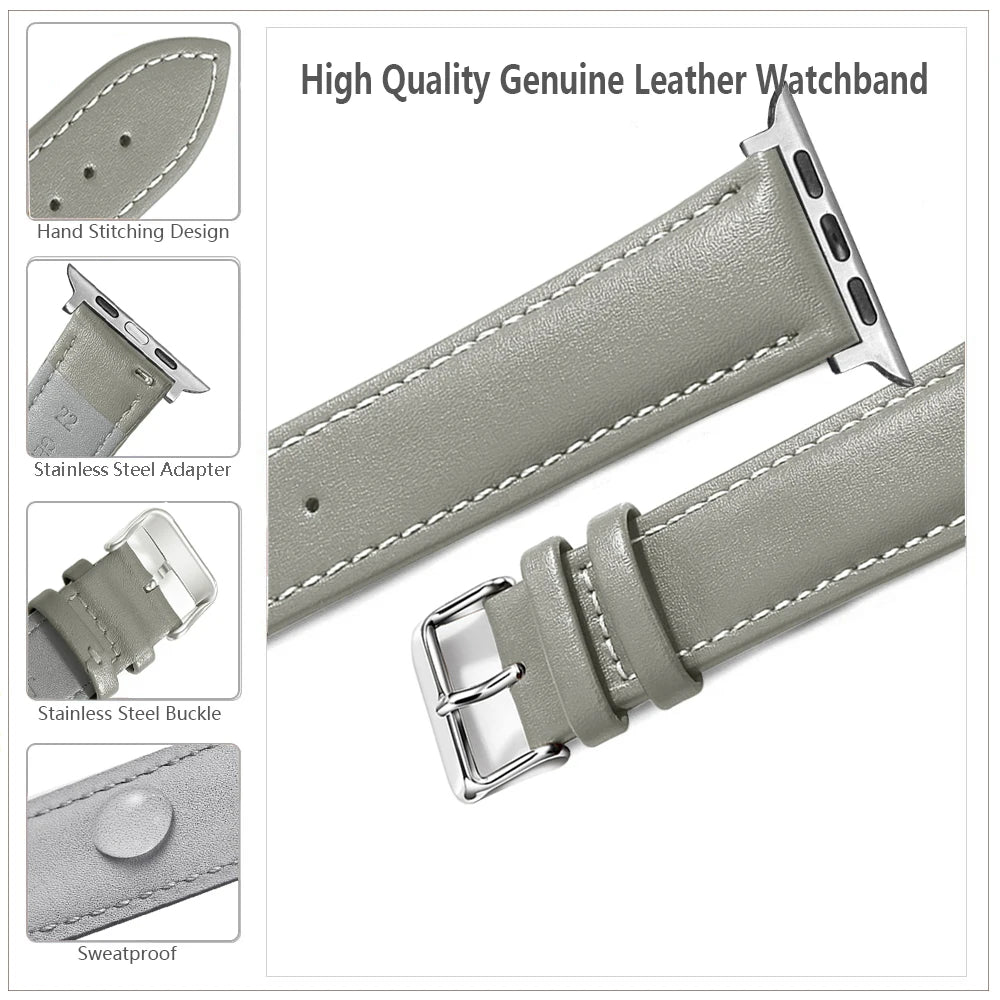Genuine Leather Apple Watch Band 40–49mm for iWatch Series 3–8 & Ultra