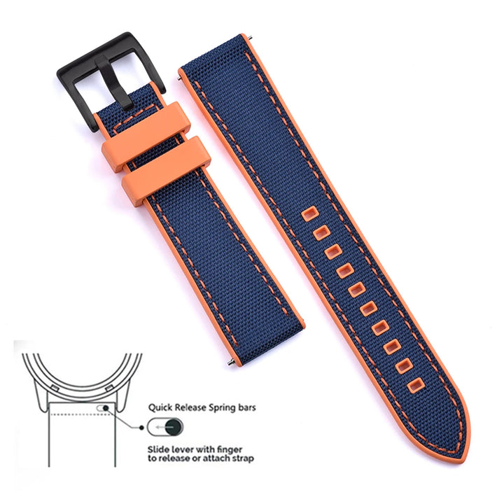 New Design Hybrid FKM Watch Strap 20mm 22mm Fluoro Rubber Canvas Nylon Watchbands Quick Release For Each Brand Diving Watches