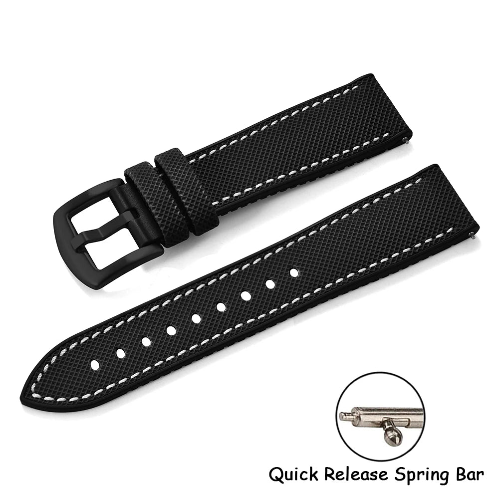 18/20/22/24mm Universal FKM Rubber Strap Waterproof Quick Release Sailcloth Leatehr Watch Band For Longines Seiko Omega IWC Belt
