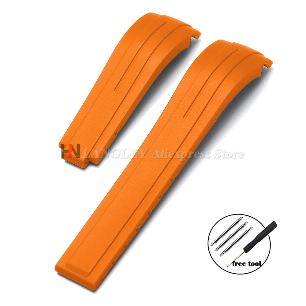 Curved Rubber Watch Strap for Rolex Oysterflex – 20–22mm, Waterproof