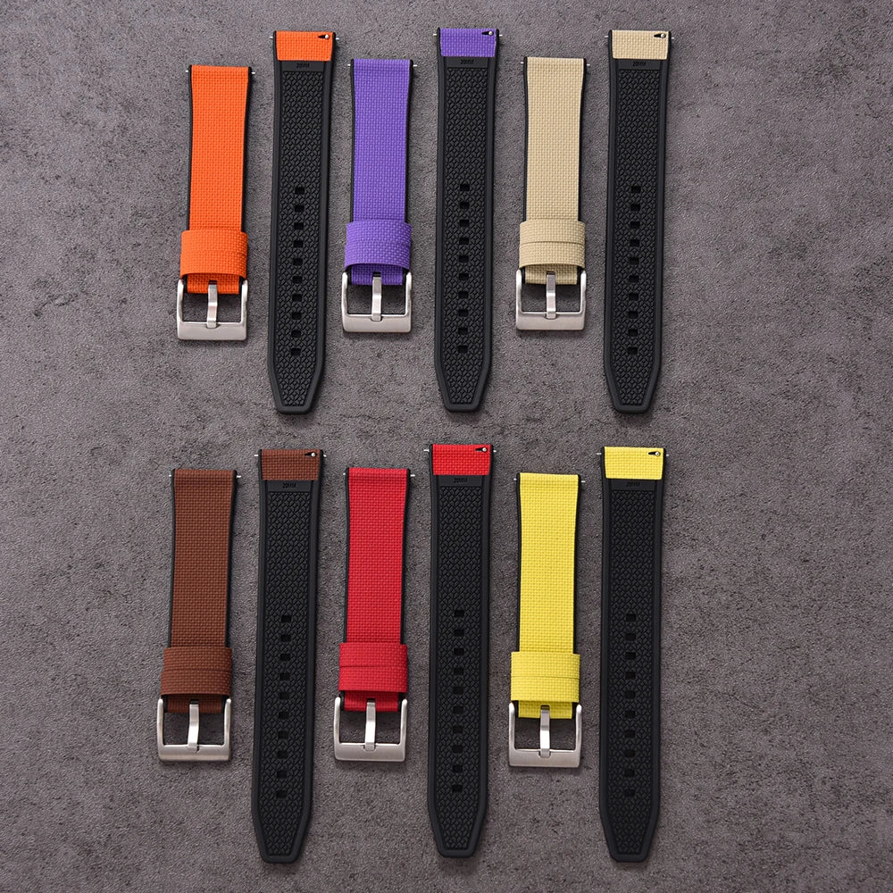 Premium Grade 18-19-20-21-22-24mm FKM Texture Watch Band Quick Release FKM Rubber And FKM Hybrid Watch Strap For Diving Watches