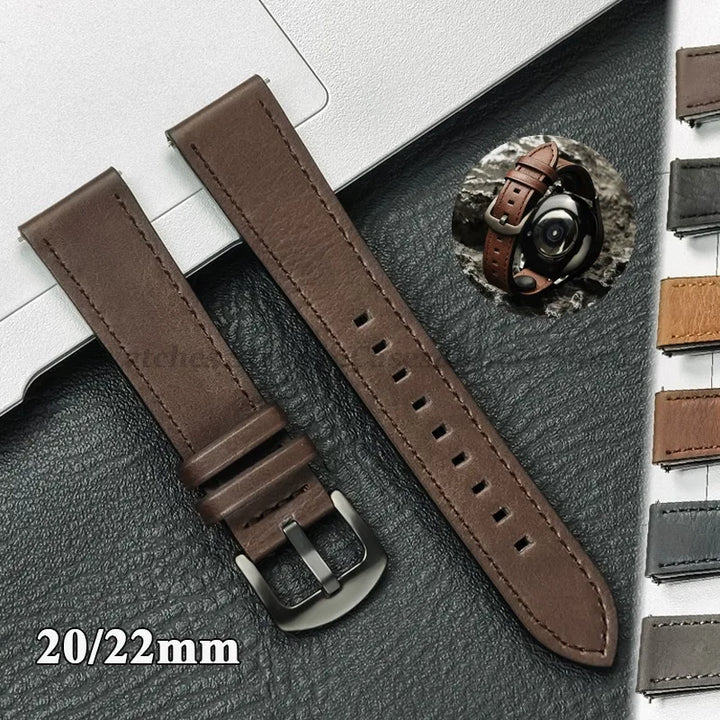Leather Strap for Samsung Galaxy & Huawei Watches – Vintage Brown (20/22mm)