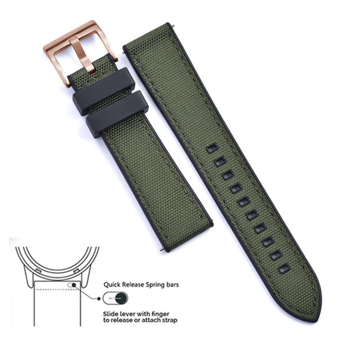 New Design Hybrid FKM Watch Strap 20mm 22mm Fluoro Rubber Canvas Nylon Watchbands Quick Release For Each Brand Diving Watches