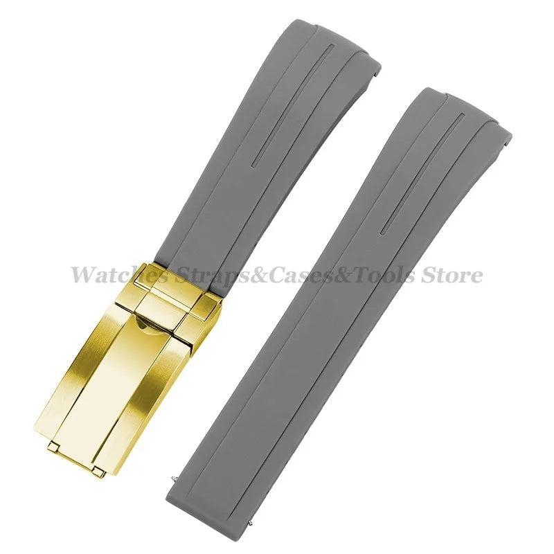 Curved Rubber Watch Strap for Rolex Daytona/Submariner – 20–22mm, Silicone