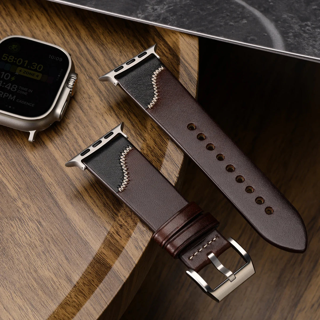 Luxury Bicolor Leather Strap For Apple Watch, Ultra3 49mm, Series11, 10, 46mm, 42mm, 45mm, 44mm, 41mm, 40mm, Handmade Watch Band