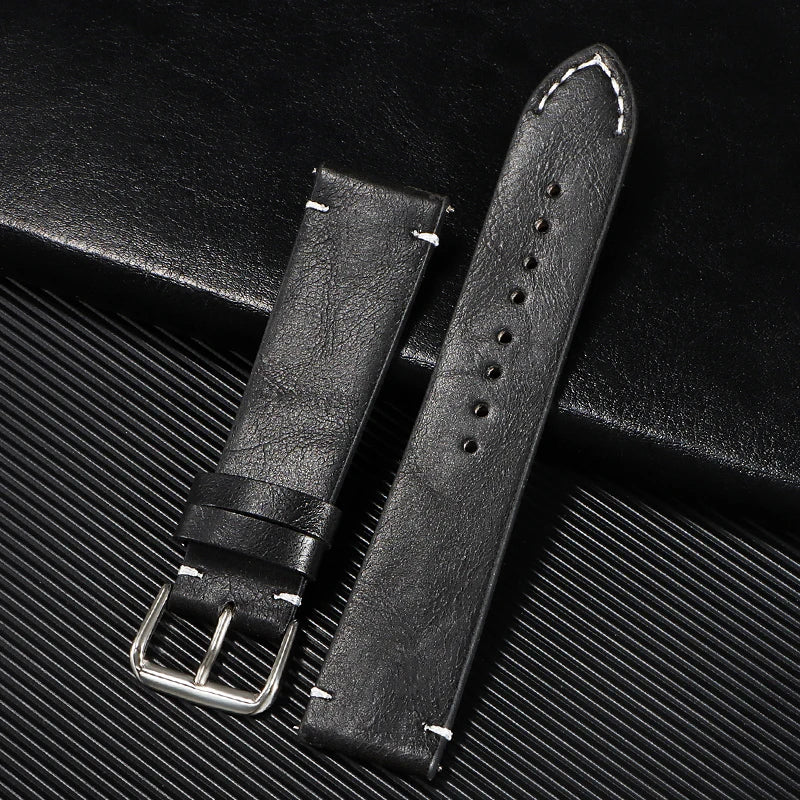 Vintage Leather Watch Strap – 18–24mm, Soft Quick-Release for Omega & Huawei GT4