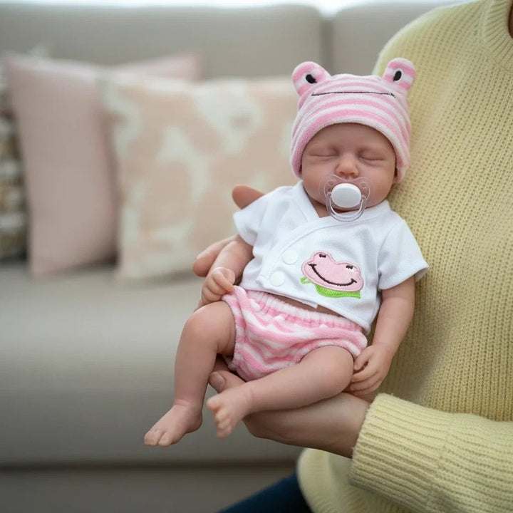 NPK 12inch Lifelike Reborn Doll Loulou Awake Super Soft Solid Platinum Silicone Flexible Elastic Mouth Can Open